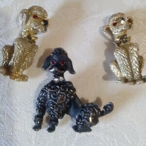 Lot Of 3 Poodle‎ Dog Pins Vintage Gold Tone  Black And Gold For Restoration 1960